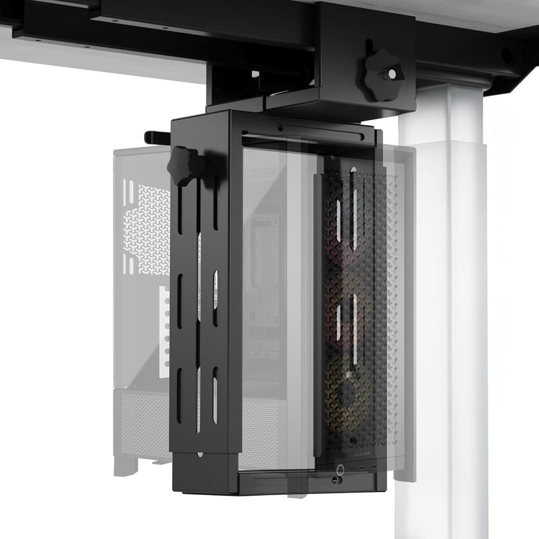 Under Desk PC Mount, No Drill Clamp On Computer Mount for Standing Desk