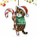 Bengal Cat Ornament | Hugging Candy Cane 2D Flat Acrylic Ornament - Cute Christmas Tree Decoration, Cat Lover Gifts 2025