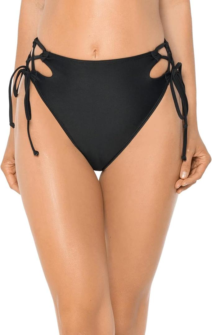 RELLECIGA Women's High Cut Bikini Bottom (Black, M)