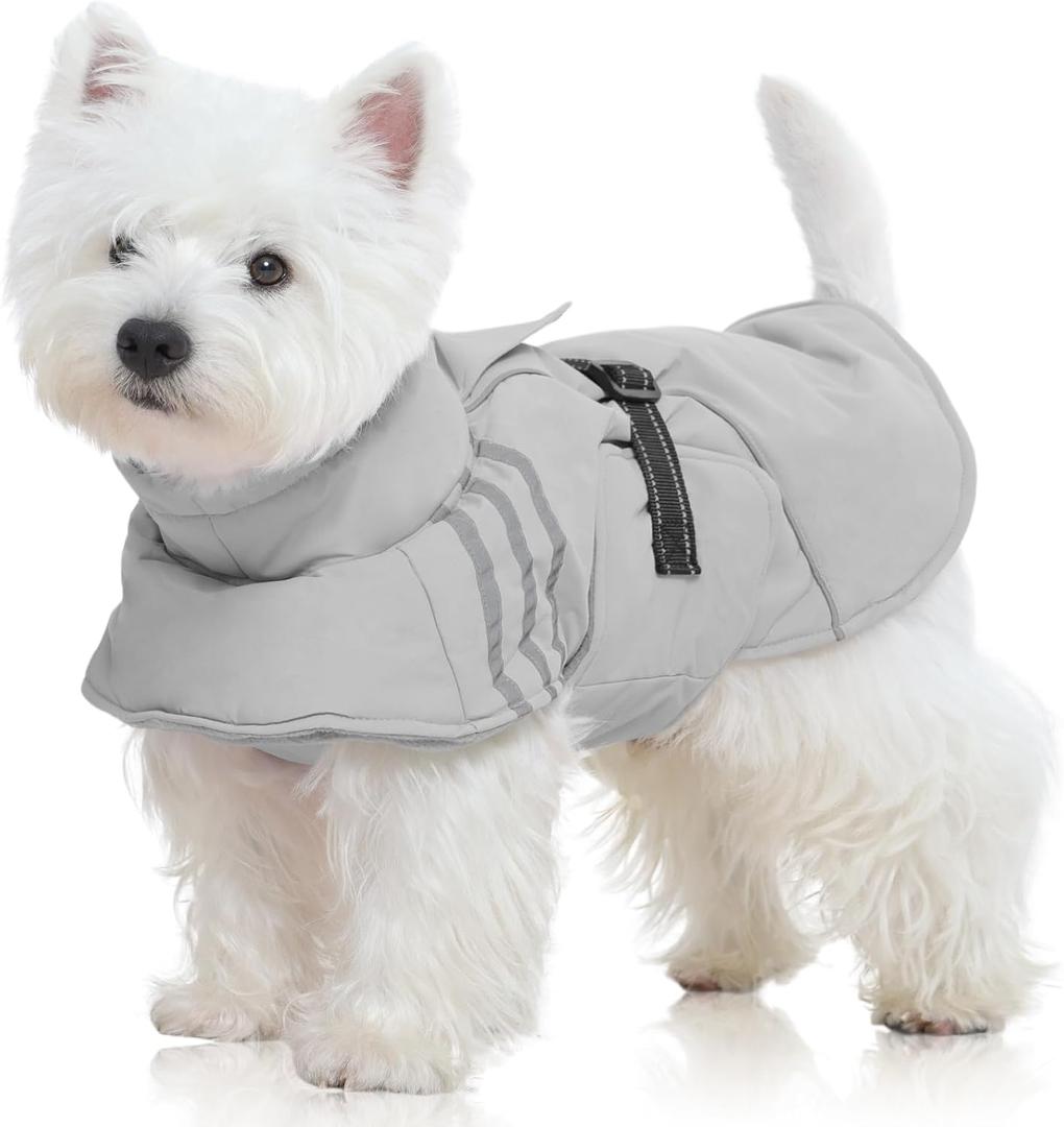 FUAMEY Dog Cold Weather Coats, Dog Winter Jackets for Small Dogs Warm Dogs Coat with Reflective Strips Waterproof Pet Snowsuit Thick Paded Pets Vest for Yorkshire Chihuahua Grey S
