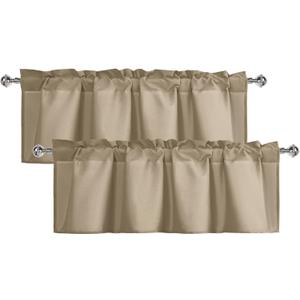 XWZO Kitchen Valances Curtains for Windows Living Room Bedroom Bathroom Toppers Farmhouse Style Rustic Dinning Room Thermal Insulated Rod Pocket, W52 x L18 Inch Length, Cappuccino, 2 Pieces