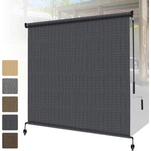 Shade&Beyond Outdoor Roller Shades 4' W x 8' H Cordless Patio Roll Up Blinds 90% UV Protection Exterior Shade Cloth Roll for Porch Gazebo Pergola Balcony Backyard, Blue Gray
