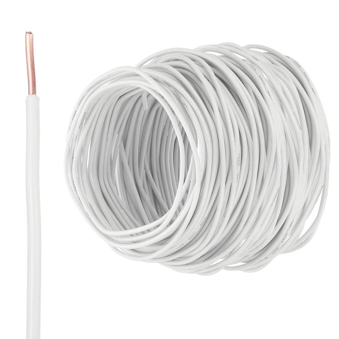 MECCANIXITY THHN Wire 14AWG 200 Feet Electrical Wire Insulated Solid Copper Rated up to 600 Volts for Residential Industrial Grounding Electrical, UL Listed, White