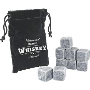 Marble Whiskey Stones  Natural Reusable Chilling Rocks for Whiskey & Bourbon, Silver Finish, One Size