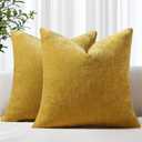 decorUhome Chenille Mineral Yellow Christmas Throw Pillow Covers 18x18 Inch Set of 2, Decorative Soft Couch Pillow Covers Solid Dyed Accent Farmhouse Neutral Square Pillow Cases for Sofa