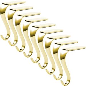 Sunshane 9 Pieces Christmas Stocking Holders Mantel Hanger Hooks Xmas Mantle Grips Set Safety Hang Stocking Clips for Christmas Party Decoration (Gold)