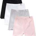 4 Pack Girls Bike Shorts Under Dress Ice Silk Safety Shorts for Toddler Kids Cartwheel Dance Summer (Black,white,pink,gray) size is 7-8 Years