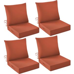 Outdoor Chair Cushions, 24 x 24 Inch Outdoor Cushion for Patio Furniture, Patio Chair Cushion, Waterproof & Fade Resistant Deep Patio Furniture Cushions Set with Handle and Ties, Spice (Set of 4)