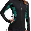 SANTINY Women's Rash Guard Zipper Pockets UPF50+ Sun Protection Long Sleeve Swimsuit Top Zip Front Swim Shirt for Women, XL
