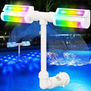 Likiyol 2025 2-in-1 Pool Fountains with Lights for Above and In-Ground Pools with Remote Control 16-Color LED Light, 360 Adjustable Dual Spray Pool Waterfall Sprinkler Fountain for Cooling Relaxation