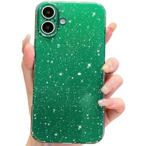 OWLSTAR for iPhone 16 Case 6.1 inch, Cute Glitter Bling Thin Slim Shockproof Sparkly Shiny Soft Silicone Phone Case for Women Girls (Alpine Green) set of 2