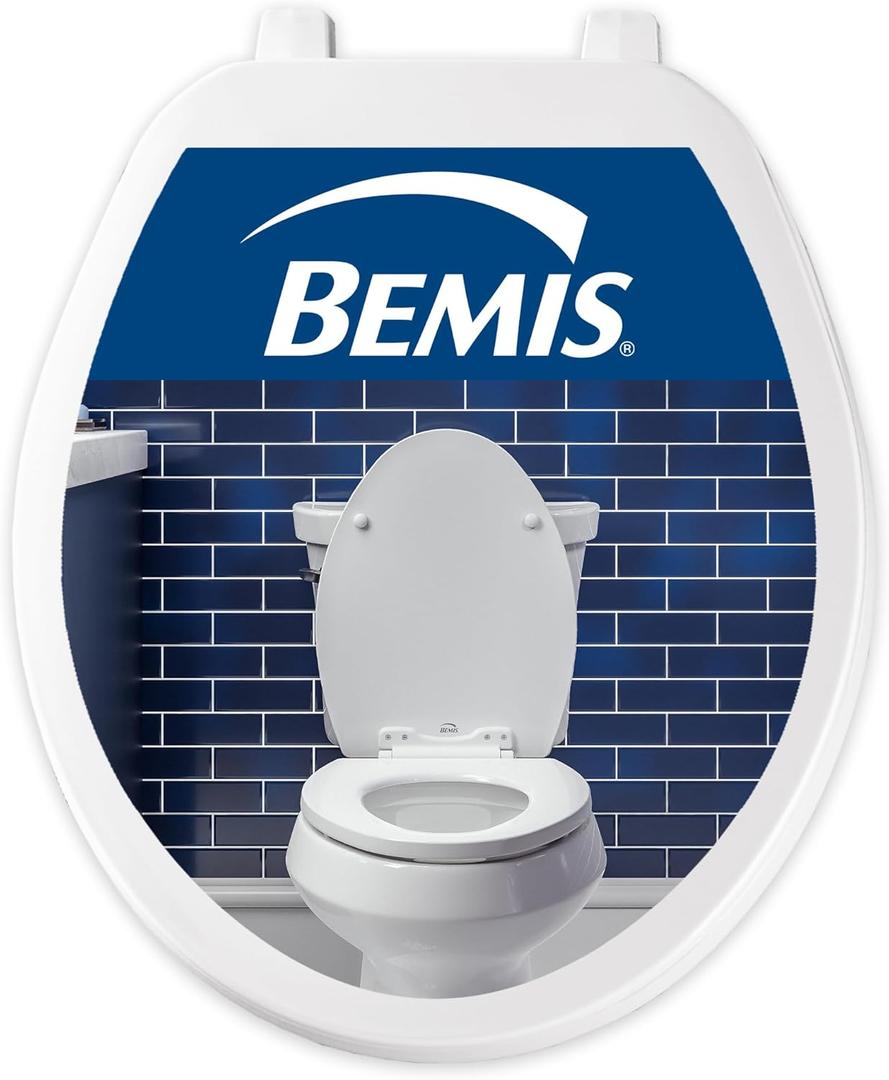 Bemis Plastic Round Toilet Seat with Cover, White, Made in USA | Durable, Lightweight Plastic Resists Wear, Stains and is Easy to Wipe Clean, Top-Tite Hinges for Fast Easy Installation, 70
