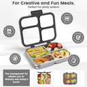 Stainless Steel Bento Box for Kids Adults with Silicone Container, Leak Proof 4 Compartments Metal Lunch Box, Removable Silicone Seal & Clear Lid Food Container for School Office, BPA-Free(Black)