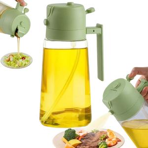 Oil Sprayer for Cooking, 470ml 2 in 1 Glass Oil Sprayer and Dispenser Olive Oil Dispenser Bottle for Kitchen, Mist Olive Oil Dispenser Kitchen Gadgets for Air Fryer, Salad, Frying, BBQ (Green)
