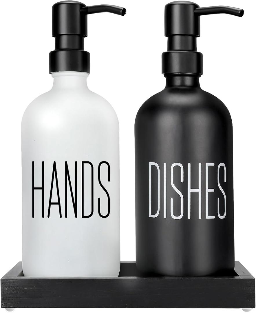 Kitchen Soap Dispenser Set with Silicone Tray, Premium Glass Hand and Dish Soap Dispenser Set for Kitchen Sink, Rustproof Stainless Steel Pump, Modern Kitchen Dcor & Versatile Gift for Any Occasion