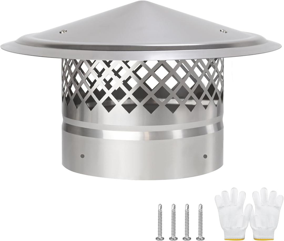 6 Inch Chimney Cap,Cone Top Chimney Cap with Screen,Roof Rain Wood Stove Pipe Cover Guard,Fireplace Exhaust Cover for Outside 6 inch Stove Pipe-304 Stainless Steel,Better Airflow Ventilation
