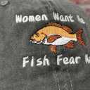 Hepandy Women Want Me Fish Fear Me Embroidered Dark Gray Baseball Caps for Men, Adjustable Cotton Snapback Embroidery Trucker Hat Dad Hats