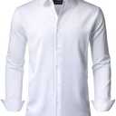 Men's Dress Shirts Stretch Long Sleeve Formal Shirt Solid Business Casual Button Down Shirts for Wedding, Prom, M