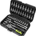 46 Pieces 1/4 Inch Drive Industrial Grade Socket Ratchet Wrench Set, with Bit Socket Set Metric and Extension Bar for Auto Repairing and Household, With Thickened Storage Case