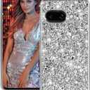 Silicone Case for Google Pixel 9A 5G Phone Case Glitter Sparkle Bling, Hybrid Matte Back Case High Impact Heavy Duty Shockproof Protective Cover for Google 9A Cute Case for Women 6.3-inch (Silver)