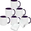 MR.R 11oz Sublimation Blank Coffee Mugs,Cup Blank White Mug Cup with Purple Color Mug Inner and Handle,Set of 6