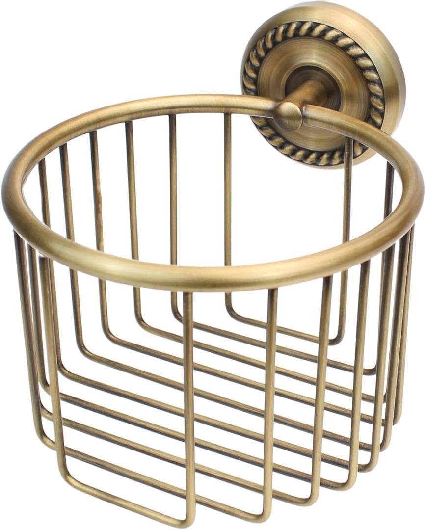 Vintage Toilet Paper Holder Wall Mount,Antique Brass Toilet Paper Holder,Roll Tissue Wire Basket Bathroom