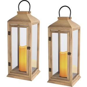 Bdor 2 Pack Lanterns Decorative - 27.5in New Zealand Pine Lanterns Decorative with Flameless Pillar Candles, Decorative Lanterns for Home Decor, Indoor Outdoor, Front Porch, Garden, Farmhouse Style (Large)