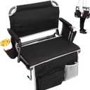 FUNDANGO Portable Stadium Seats with Back Support, Folding 2 in 1 Wide Bleacher Chair with Large Pocket and Cup Holder for Sport Events Concerts (1 Pack Black)
