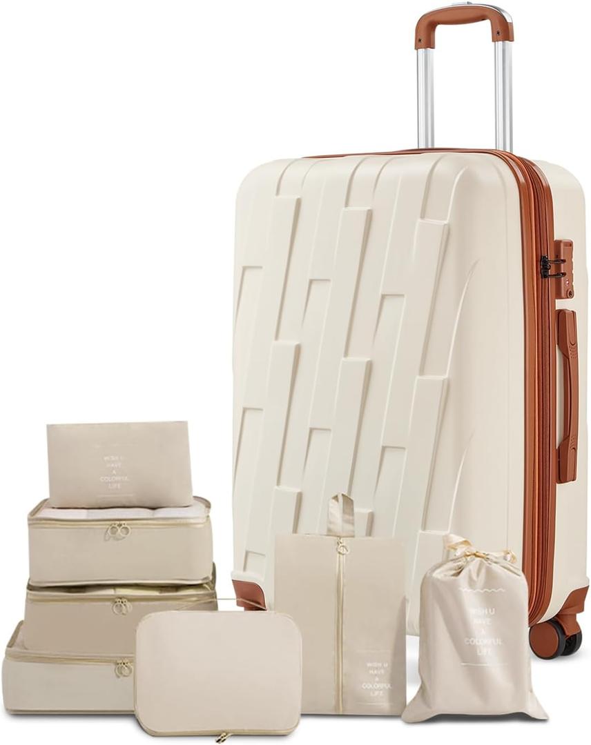 Luggage Set 8 Piece, Carry On Hardside Luggage with TSA Lock Spinner Wheels, Carry On Suitcase with Travel Storage Bag (White, 8 piece set), Size: 8 Piece Set (20inch)