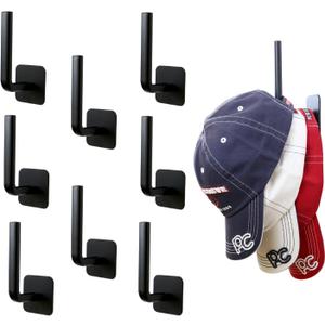 Perfect Curve Adhesive Hooks for Hat Storage (8-Pack), Multi-Purpose Organizer, Versatile, No Drilling, Hat Organizer, Durable Hooks for Baseball Caps and Accessories, Black