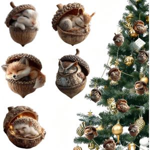 Christmas Tree Decoration,5Pcs Cute Animals Christmas Tree Acrylic Pendant, Fun Pinecone Xmas Hat Xmas Tree Accessories Christmas Pendants Hanging,Owl Rabbit Fox Christmas Ornament (P11)