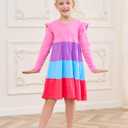Bumeex Girl's Dresses Cotton Ruffle Sleeve Tiered Swing A-Line Cute Midi Casual Sundress (5T, #Pink)