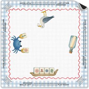 Coastal Beach Mahjong Mat 31.5 x 31.5 in, Blue and White Plaid Mahjong Mat for Table, Non-Slip Noise Reduction Game Table Cover Tablecloth for Card Poker Dominoes Dice and Board Games