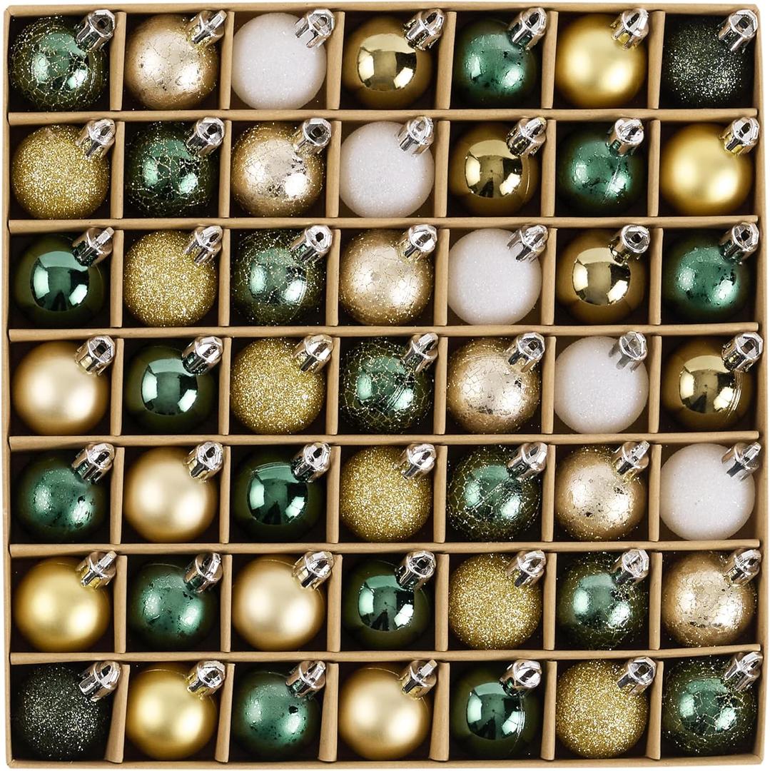 DecorbyHannah St. Patricks Day Christmas Ornaments, 49ct 1.18inches Emerald Green Gold Mini Tree Ornaments, Shatterproof Plastic Ball Set for St. Patrick's Day, Spring Irish Holiday Decor