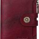 Leather Wallet Women,RFID Blocking Womens Wallet Bifold Compact Card Holder Small Wallet for Women with Removable ID Window Winered