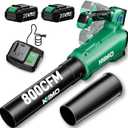 KIMO Leaf Blower Cordless with Battery and Charger, 800CFM/300MPH, Precision Adjustment Handle, 3Speeds w/ Visual Panel, Lightweight, 2 Extended Tube, 2* 2.0 Battery Powered Leaf Blowers for Lawn Care
