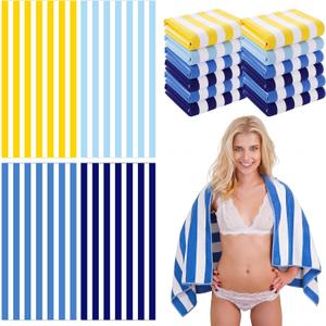 Peryiter 4 Pcs Ltalian Lemon Stripe Blue Lemon Beach Towel 60x30 Inch Oversized Quick Dry Sand Resistant Towels Microfiber Absorb Water Travel Towels for Women Men Gifts Beach Swimming Pool