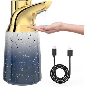 Automatic Liquid Soap Dispenser Touchless:350ML Ceramic Material -4 Level Adjustable Hand & Dish Electric Dispenser,Waterproof Type-c Rechargeable Auto Soap Pump for Bathroom,Kitchen