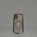 Compatible with iPhone 16 Case with 360 Rotatable Magnetic Ring Stand [Compatible with Mag-Safe] Full Camera Lens Protector Plating Clear Phone Case for iPhone 16 6.1", Desert Gold