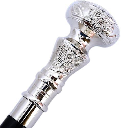 Humaira Nautical Vintage Walking Stick Wooden Cane with Silver Brass Handle Black Wood Victorian Fancy Cane for Men and Women