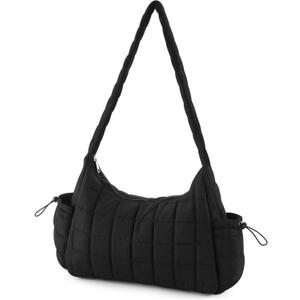 Quilted Mini Gym Bag for Women Girls Small Gym Duffle Bag with Wet Compartment Quilted Quilted Carry on Weekender Bags with 2 Pocket for Women Sport Workout Travel, Black