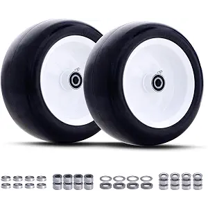 MAXROLLORS (2 Pack) 13x5.00-6 Flat Free Lawn Mower Tire and Wheel Assembly
Universal 3/4", 5/8" and 1/2" Bearings, 4.3"-6.7" Hub, 500Lbs Load, Solid Smooth Front Caster for Zero Turn Mower
