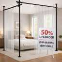 Jilron Room Divider Curtain Rod Tension Rod No Drilling, Adjustable Height, Quick Setup for Rental, Dorm, Bedroom, Office(Black - W72-200  H43-120 in)