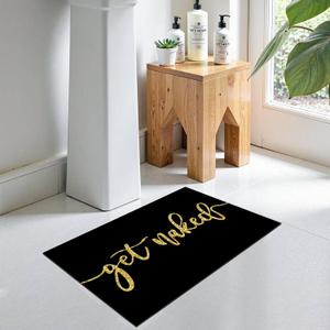 MUGINYU Small Get Naked Bath Mat,Black Gold Rubber Back Bathroom Rugs,Thin fit Under Door Bathroom Floor Mats for Bathtub, Shower Room, Sink Absorbent Non-Slip 16"*24" W*L