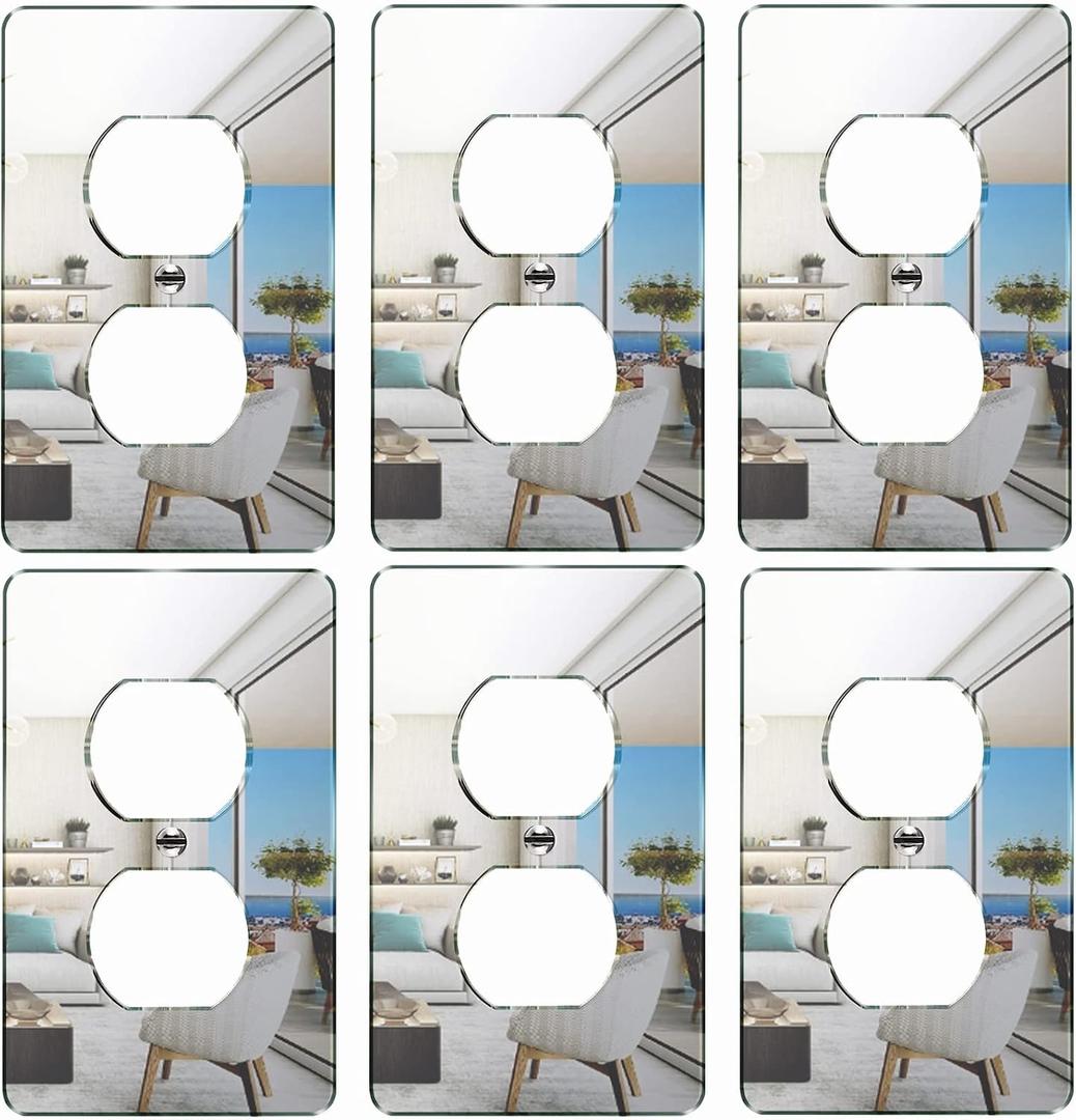 6 Pcs Mirror Acrylic Wall Plate Light Switch Plates Durable Acrylic Mirrored Plates Wall Plates For Electrical Outlets Decorative Outlet Covers