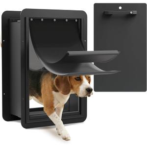 Large Wall Dog Door, 3-Flap Insulated Pet Door, Heavy Duty Steel Frame, Replaceable Flaps, Patented 2-Way Lockable Handle, Easy Install, Extreme Weather, Standard Cutout, Fits Pets up to 100 lb, Black, Large for Wall