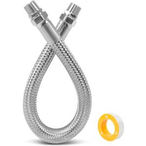 Industrial Grade Compressor Jumper Hose, 1/2" NPT Male x 20" Length, 750F, 450 PSI, Both Ends Rotating Fittings, Flexible Stainless Steel Metal Hose