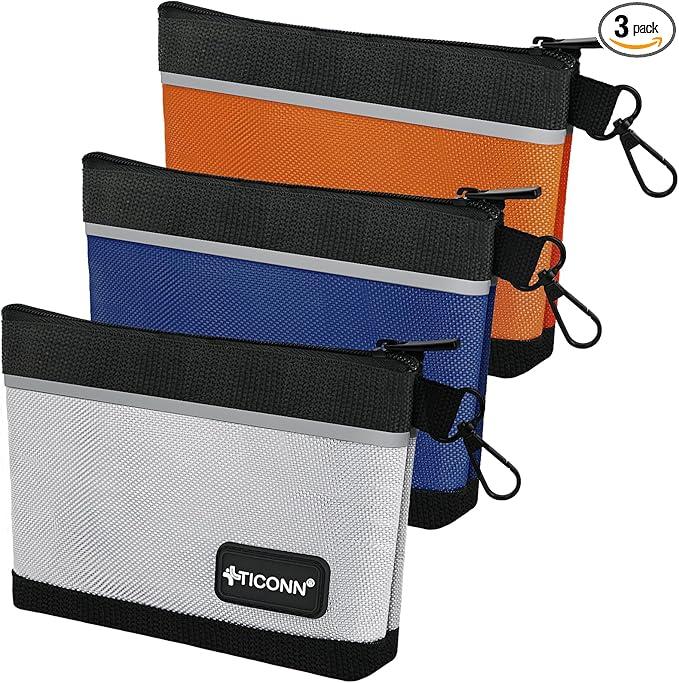 TICONN Tool Pouches with Zipper, 1680D Oxford Small Tool Bags, Waterproof Utility Bag Zipper Pouch for Tool Organizers and Storage (3 Pack Combo)
