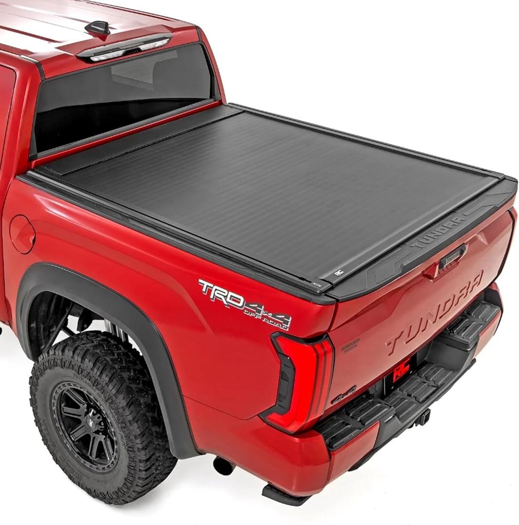 Rough Country Powered Retractable Bed Cover for Toyota Tundra (2022-2026) - Fits 5'7 Bed - Electric Aluminum Tonneau Cover with Key Fob Control