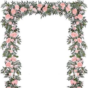 DearHouse 2Pack Artificial Peony Flower Garland - 6ft/Strand Silk Peony Flower Greenery Garland with Fake Willow Leaves for Wedding Ceremony Backdrop Party Table Centerpieces Decor (Pink)